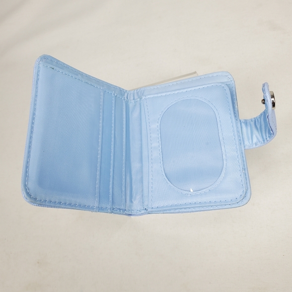Women's Small Lt Blue Vegan Leather Bifold Snap Wallet ID Cards Coins Cash Bills - Picture 3 of 7